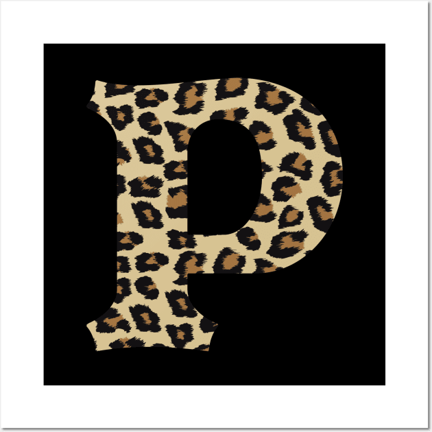 Letter P Leopard Cheetah Monogram Initial Wall Art by squeakyricardo